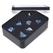 Dobbelst.Set Metaal Draak Silver/Blauw Tin Doosje Dobbelst.Set Metaal Draak Silver/Blauw Tin Doosje