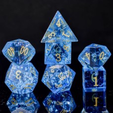 Dobbelst.Set Glas Shattered Blauw in tin doosje Dobbelst.Set Glas Shattered Blauw in tin doosje