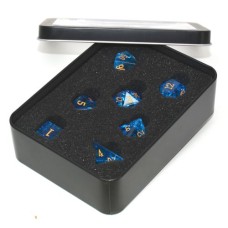 Dobbelst.Set Glas Shattered Blauw in tin doosje Dobbelst.Set Glas Shattered Blauw in tin doosje