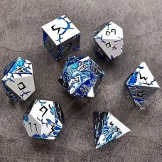 Dobbelst.Set Metaal Draak Silver/Blauw Tin Doosje Dobbelst.Set Metaal Draak Silver/Blauw Tin Doosje