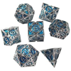 Dobbelst.Set Metaal Silver/Blauw pijlen Dobbelst.Set Metaal Silver/Blauw pijlen